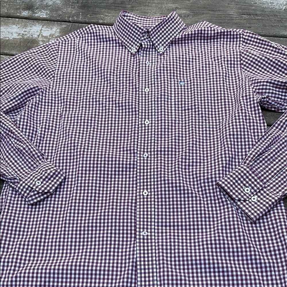 Southern Tide cranberry red gingham plaid shirt size L